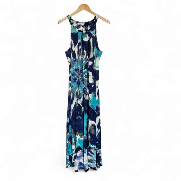 Mlle Gabrielle Dresses & Skirts - Mlle Gabrielle Maxi Dress 2X Sleeveless Abstract Blue Ivory Print Stretch Comfy